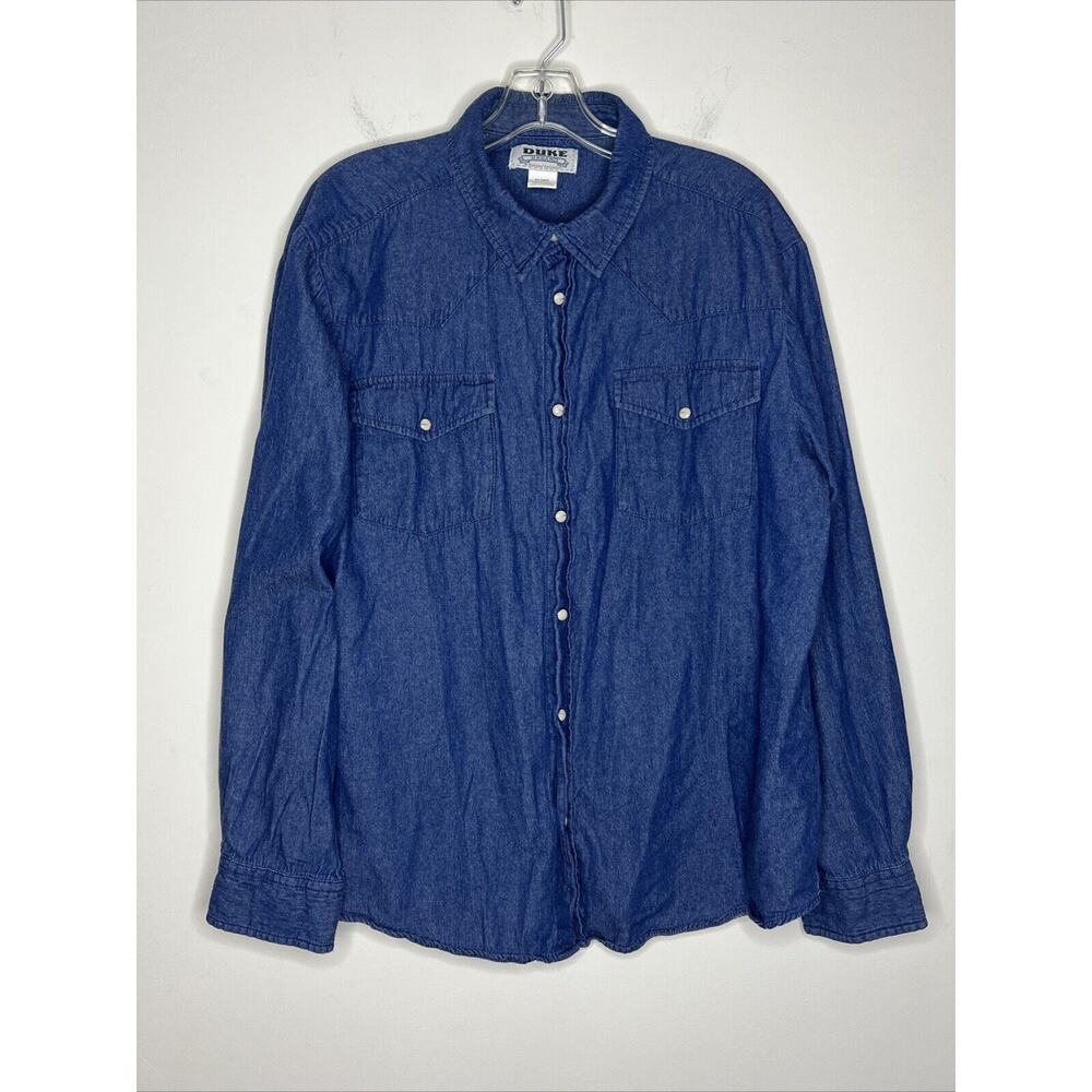 Duke Haband Men’s Denim Pearl Snap Western Shirt Size Large Cowboy Rodeo Blue